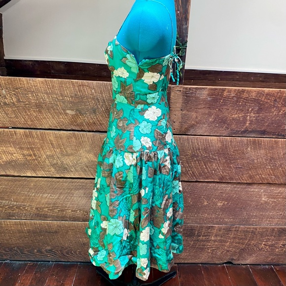 Anthro Moulinette Sours Drop Waist Floral Tie Strap Cotton Dress w Light Boning - Picture 7 of 12